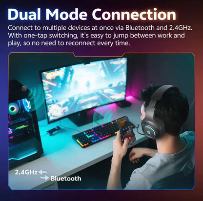 Professional Wireless Gaming Headset - 100H Battery Life, Triple-Mode Audio - Lxvox
