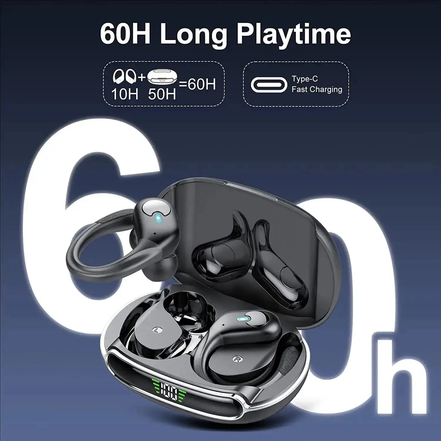 BX30 Sport Wireless Earbuds - 60H, LED Display, IPX7 - Lxvox