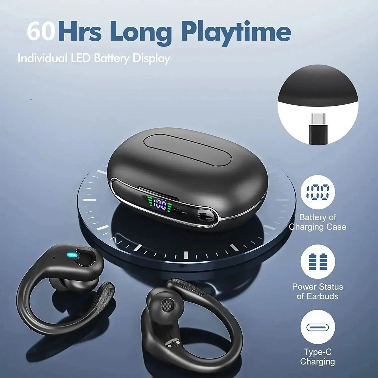 BX30 Sport Wireless Earbuds - 60H, LED Display, IPX7 - Lxvox