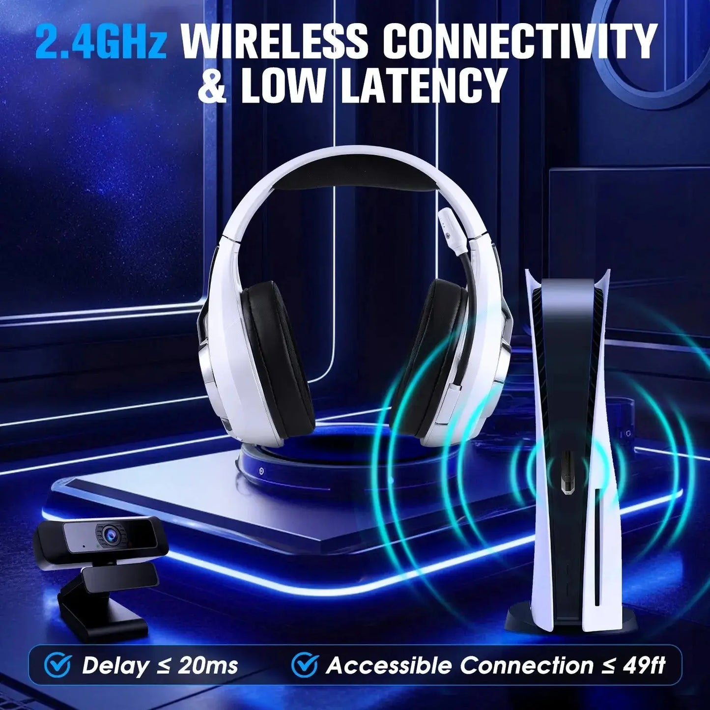 Professional 2.4G Wireless Gaming Headset - 20ms, 7.1 Surround - Lxvox