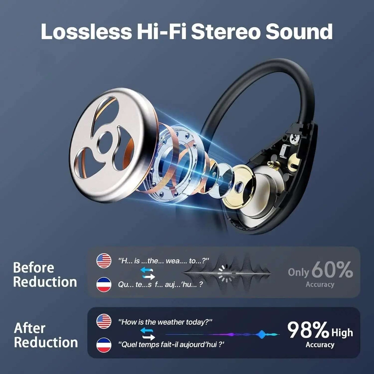 Professional AI Translator Earbuds - 164 Lang, Audio Video Call - Lxvox