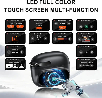 AI Translator Earbuds with LCD Touchscreen - 164 Lang, 70H - Lxvox