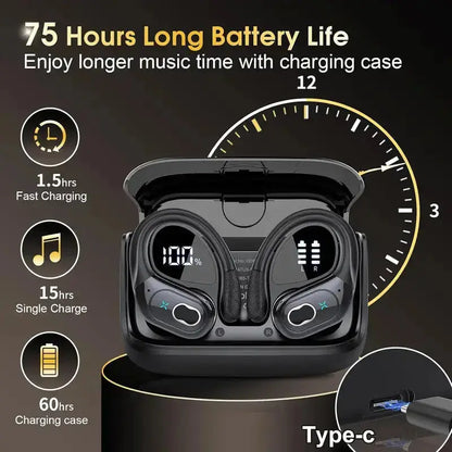 Professional Sports Bluetooth Headset - 75H Playtime, LED Display - Lxvox