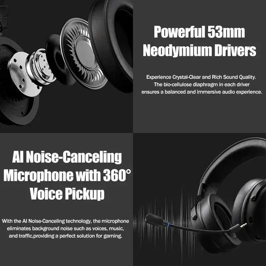 Professional Wireless Gaming Headset - TOPSPEED 7.1, 4-Mode with AI Mic - Lxvox