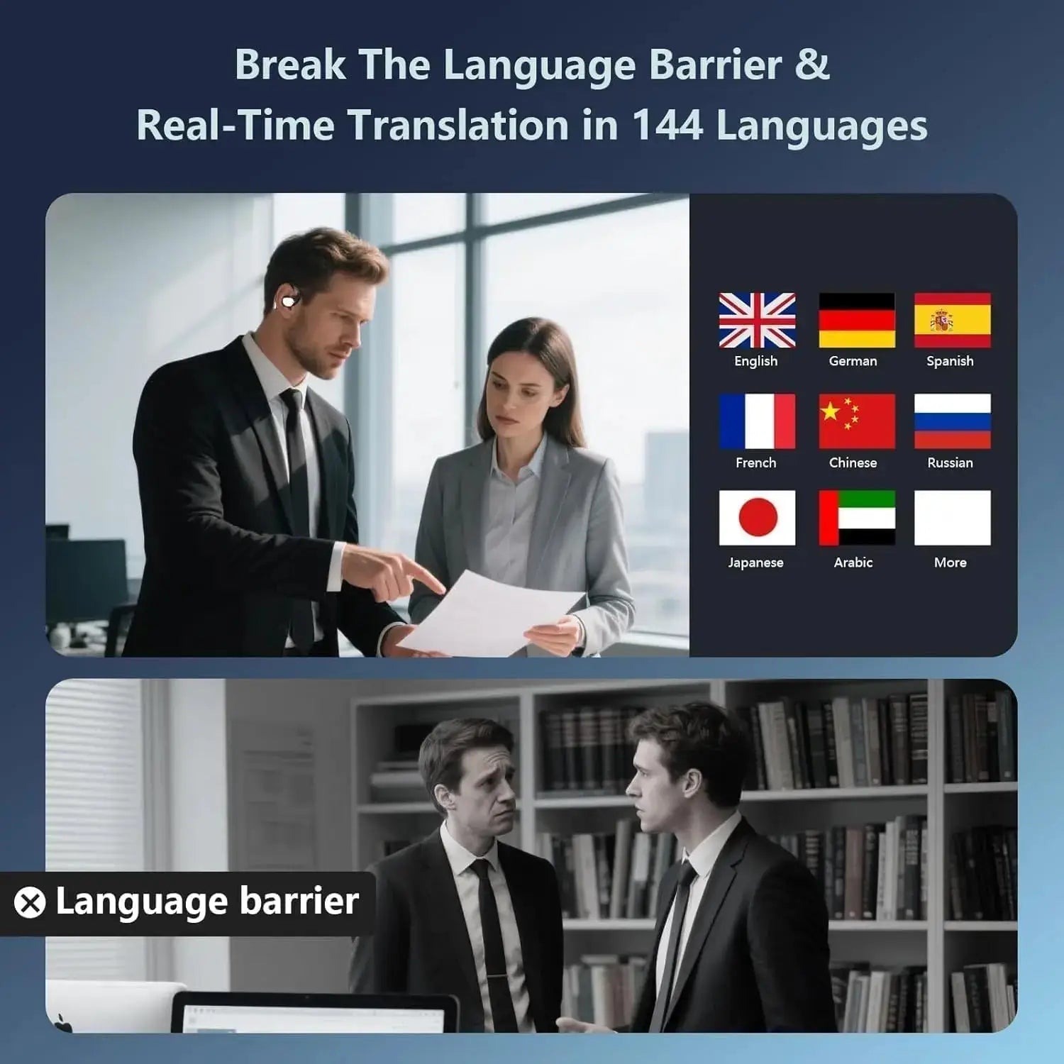 Professional AI Translator Earbuds for Effortless Communication | 164 Languages, 80 Hours Battery Life - Lxvox