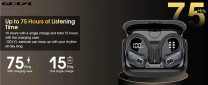Professional Sports Bluetooth Headset - 75H Playtime, LED Display - Lxvox