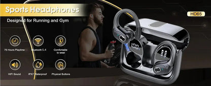 Professional Sports Bluetooth Headset - 75H Playtime, LED Display - Lxvox