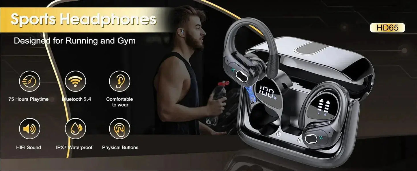 Professional Sports Bluetooth Headset - 75H Playtime, LED Display - Lxvox