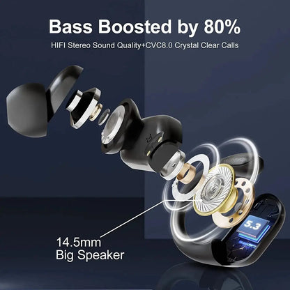 BX30 Sport Wireless Earbuds - 60H, LED Display, IPX7 - Lxvox