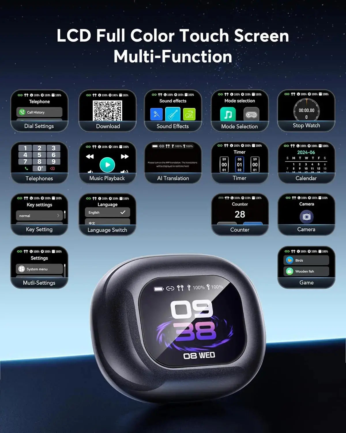 AI Translator Earbuds OWS with Smart Screen - 144 Languages, 60H Battery Life - Lxvox
