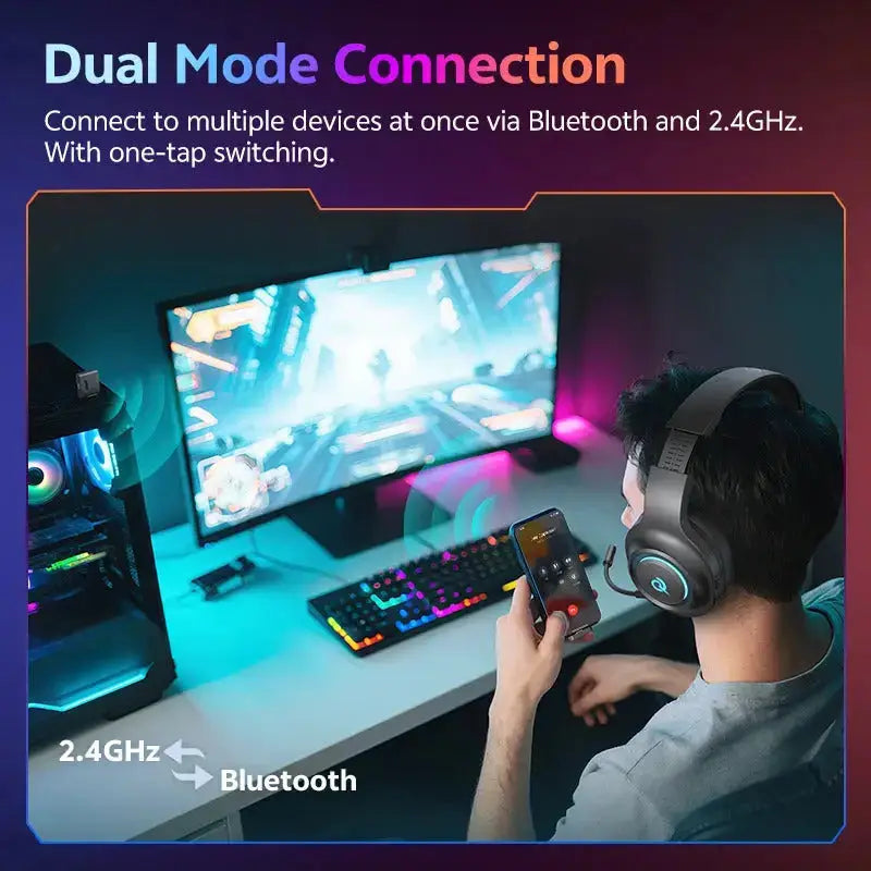 Professional Wireless Gaming Headset - 100H Battery Life, Triple-Mode Audio - Lxvox