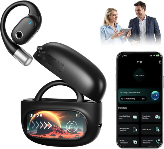 AI Translator Earbuds with LCD Touchscreen - 164 Lang, 70H - Lxvox