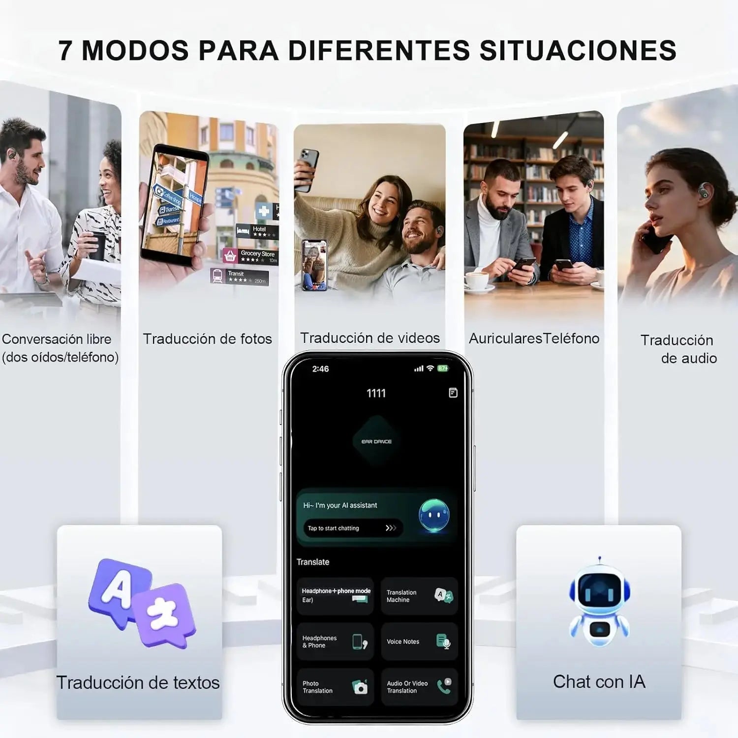 AI Translator Earbuds with LCD Touchscreen - 164 Lang, 70H - Lxvox