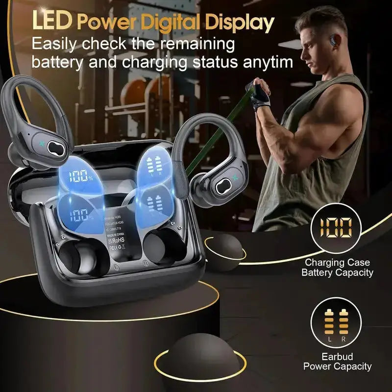 Professional Sports Bluetooth Headset - 75H Playtime, LED Display - Lxvox