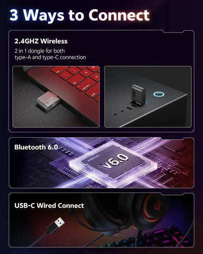 Professional Wireless Gaming Headset - 100H Battery Life, Triple-Mode Audio - Lxvox