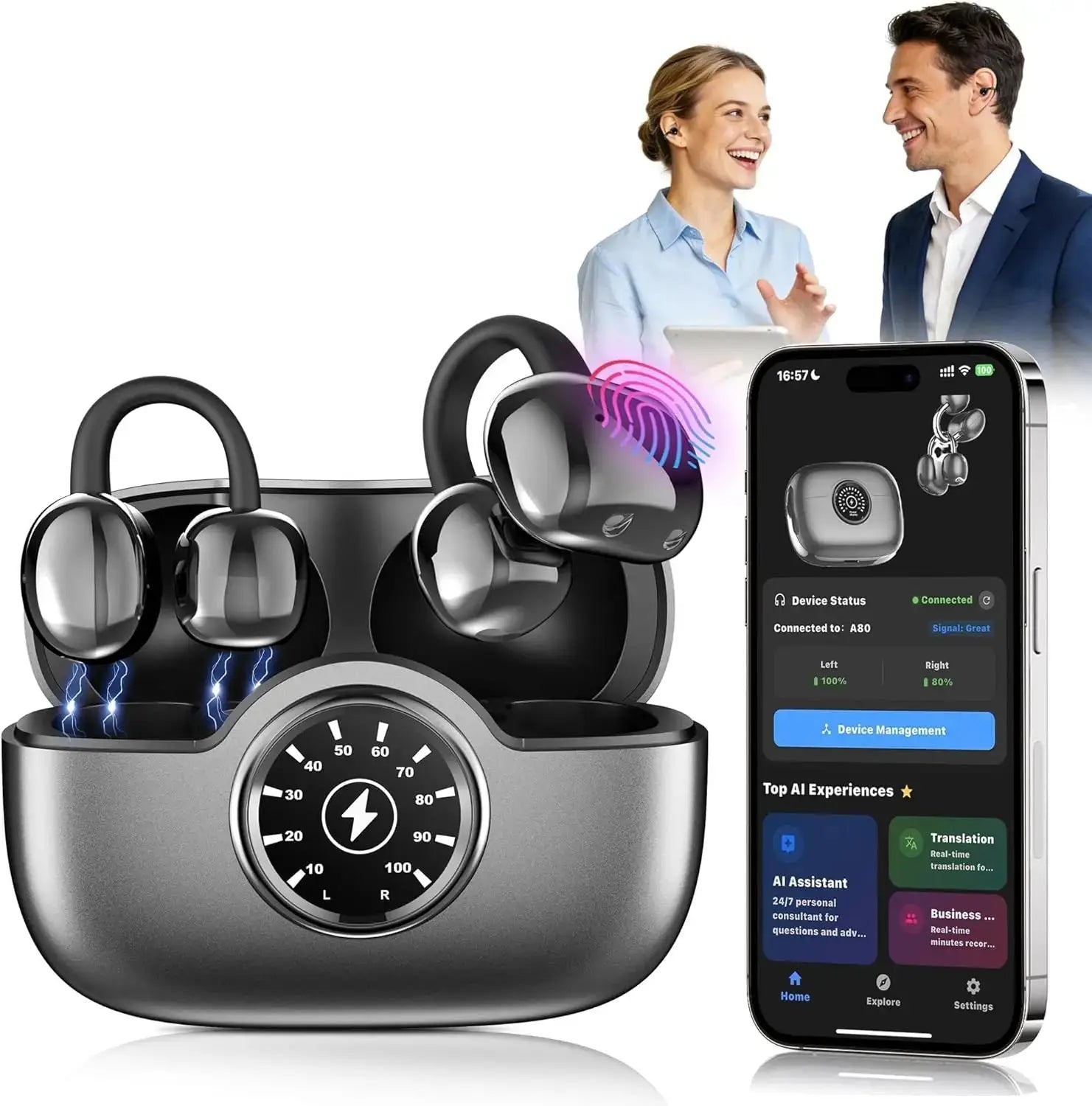 Professional AI Chip Translator Earbuds - App-Free, 60H, BT 6.0 - Lxvox