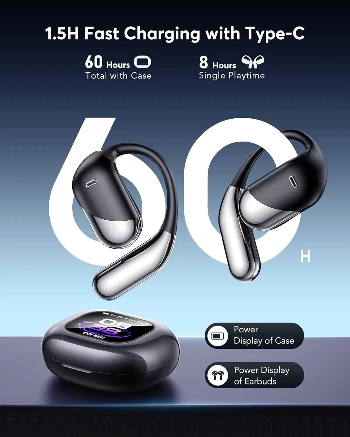 AI Translator Earbuds OWS with Smart Screen - 144 Languages, 60H Battery Life - Lxvox
