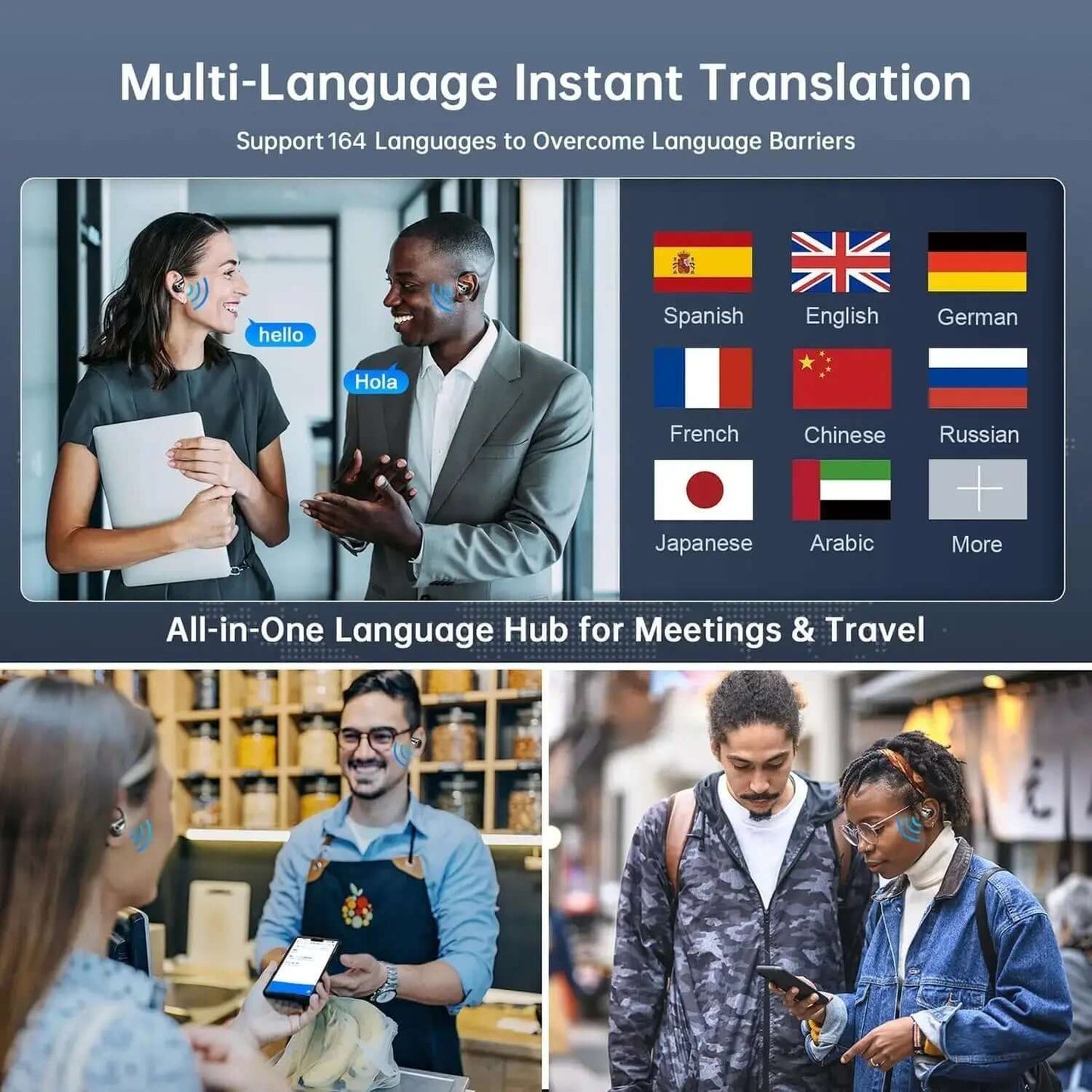 Professional AI Translator Earbuds - 164 Lang, Audio Video Call - Lxvox