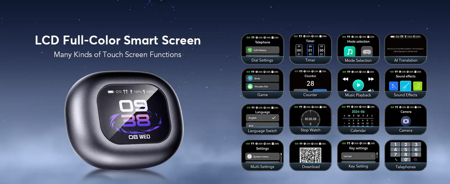 AI Translator Earbuds OWS with Smart Screen - 144 Languages, 60H Battery Life - Lxvox