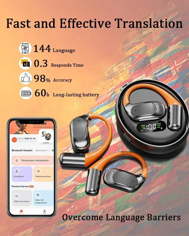 AI Translator Earbuds - 144 Languages Support with 60H Battery Life - Lxvox