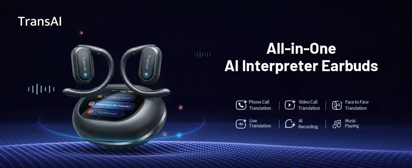 AI Translator Earbuds with Smart Screen Case - 157 Languages - Lxvox