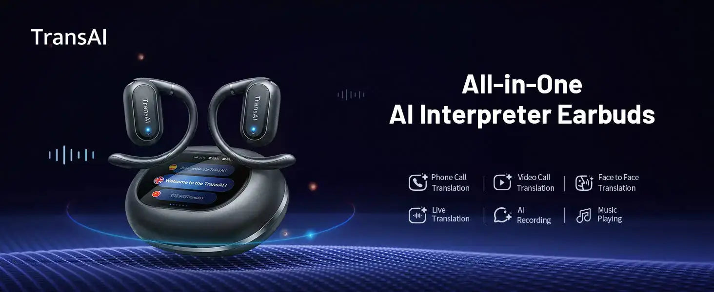 AI Translator Earbuds with Smart Screen Case - 157 Languages - Lxvox