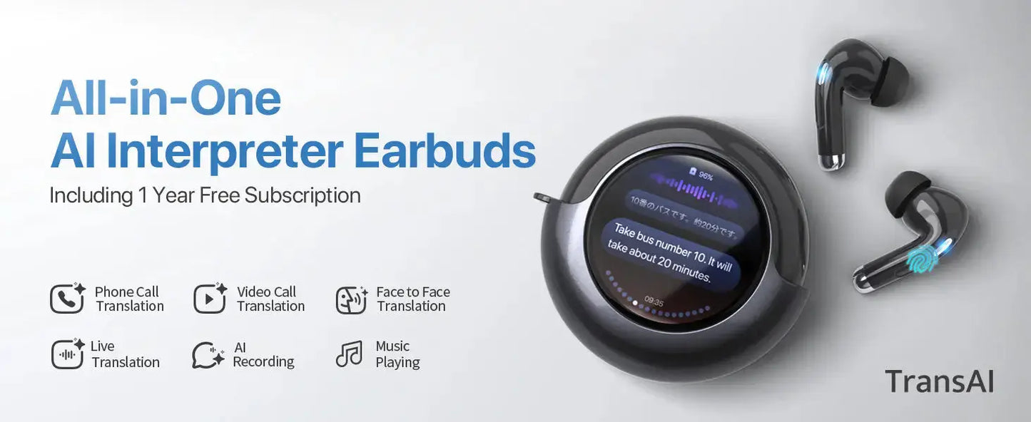 3-in-1 AI Translator Earbuds with Smart Screen Case (157 Languages) - Lxvox
