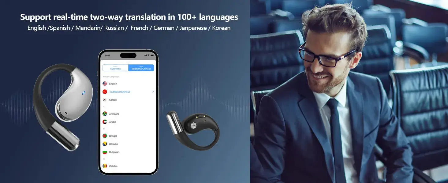 Professional AI Translator Earbuds for Effortless Communication | 164 Languages, 80 Hours Battery Life - Lxvox