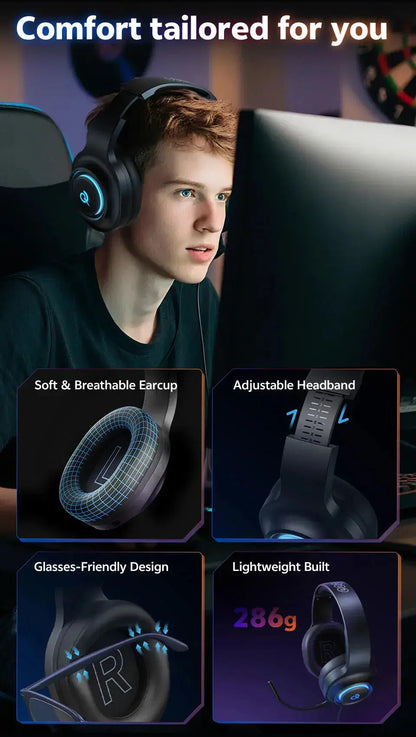 Professional Wireless Gaming Headset - 100H Battery Life, Triple-Mode Audio - Lxvox