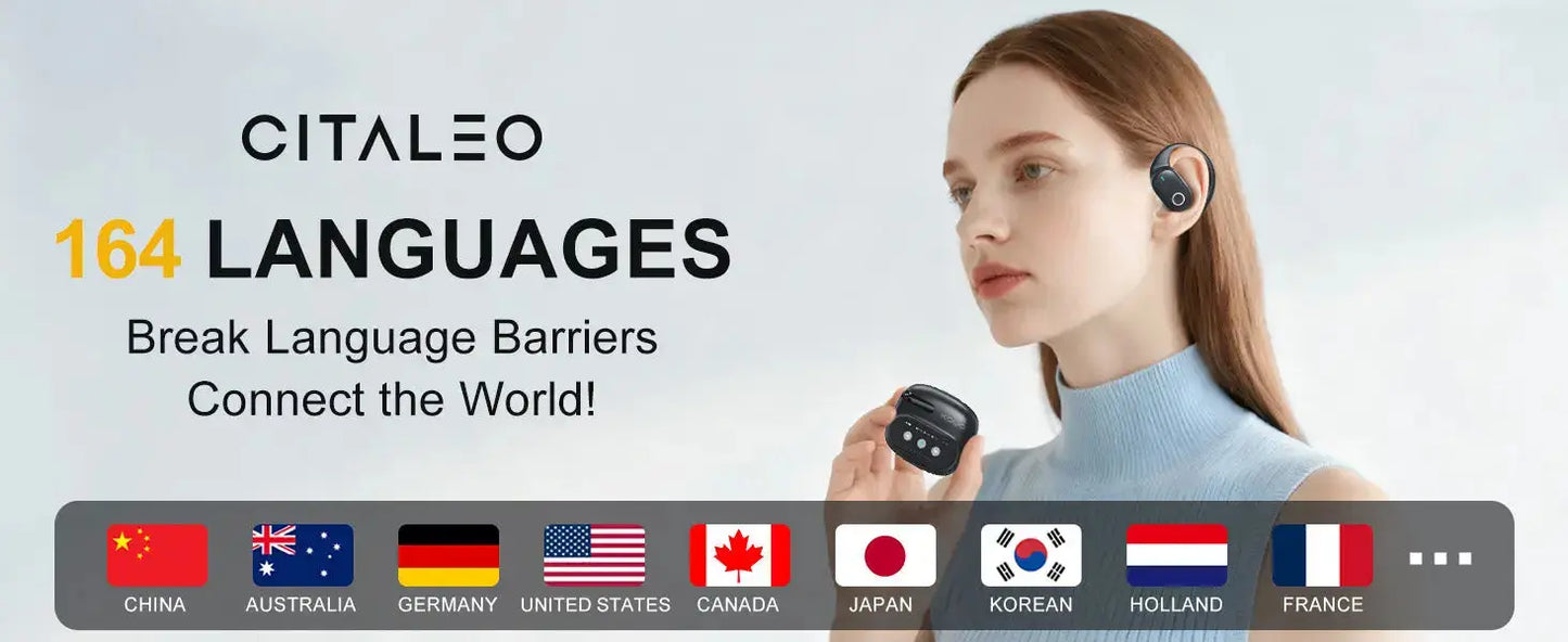 AI Translator Earbuds with LCD Touchscreen - 164 Lang, 70H - Lxvox