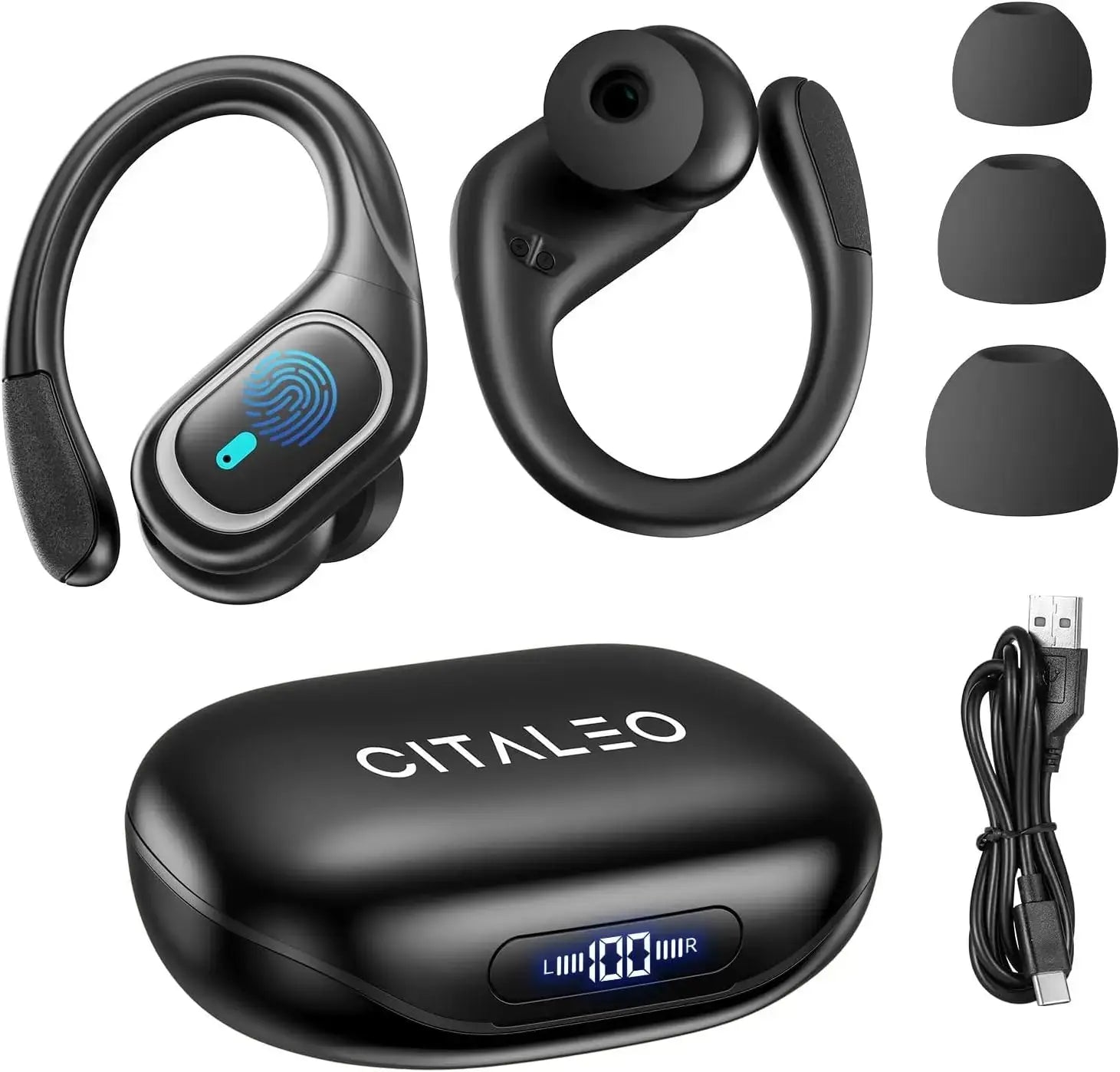 AI Translator Earbuds with LCD Touchscreen - 164 Lang, 70H - Lxvox