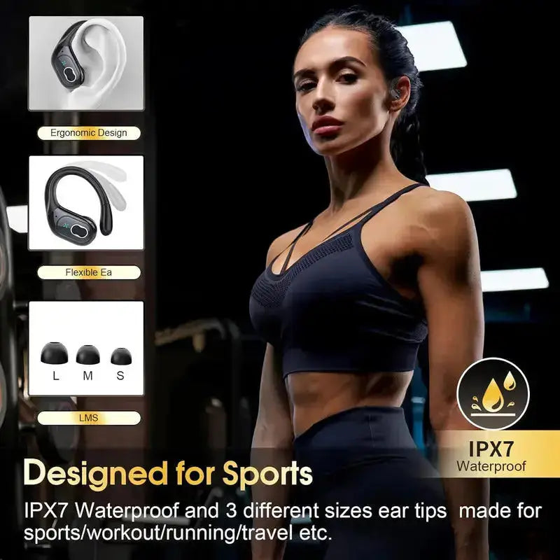 Professional Sports Bluetooth Headset - 75H Playtime, LED Display - Lxvox